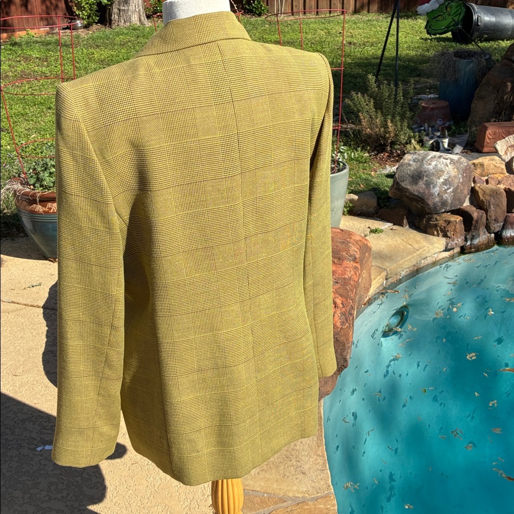 Linda Allard, Ellen Tracy Chartreuse Green Plaid Women's Blazer Jacket 12 - Picture 10 of 10